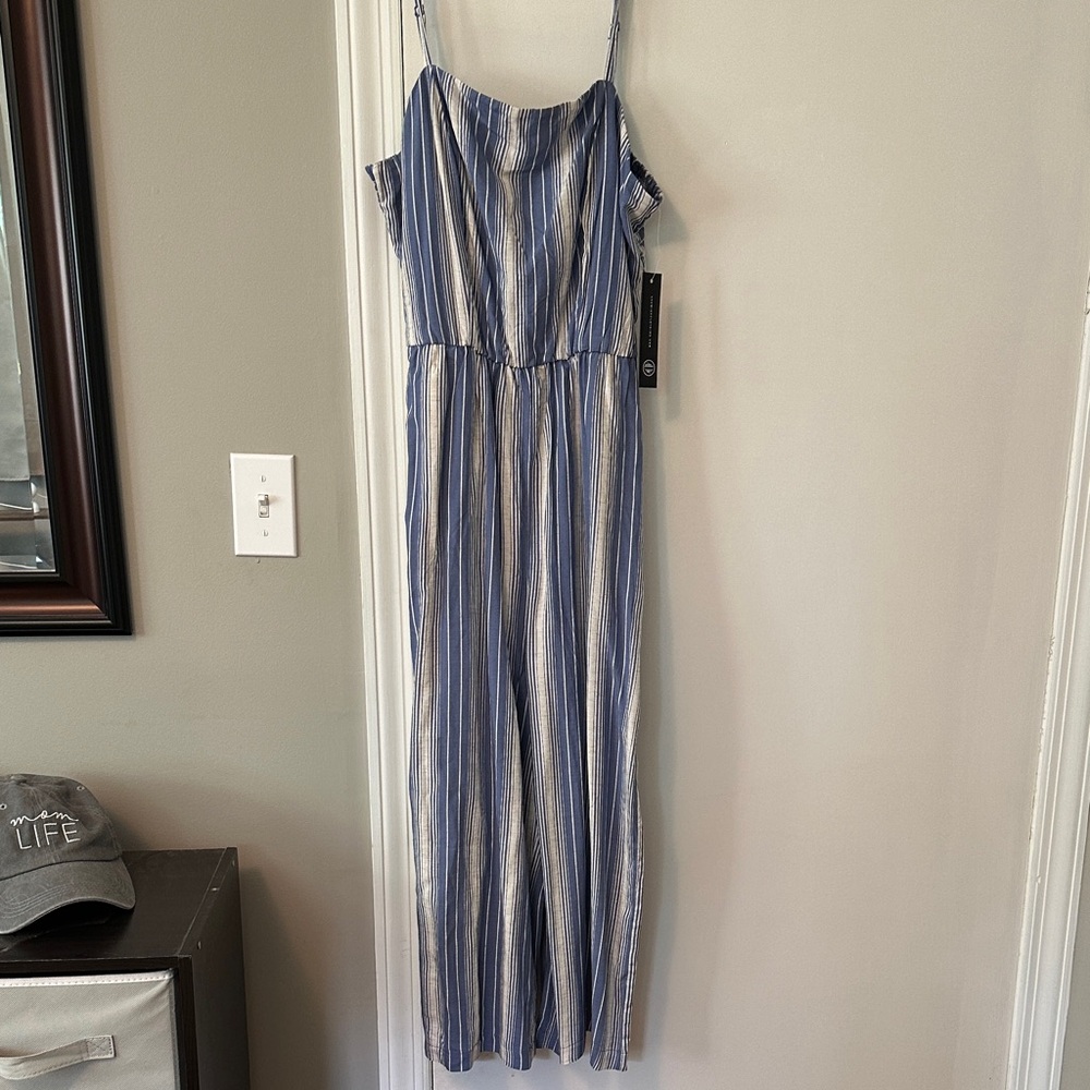 As U Wish Blue and White Striped Jumpsuit